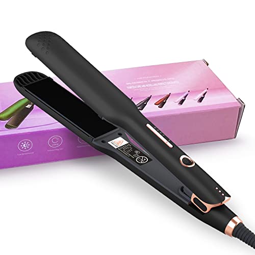 1.57 Inch Wider Professional Hair Straightener Flat Iron, 4 Temp Setting 2 in 1 Straightening Curling Iron for Hair Types Flipping Curling Styling Universal Voltage Ceramic Flat Iron for Business Trip