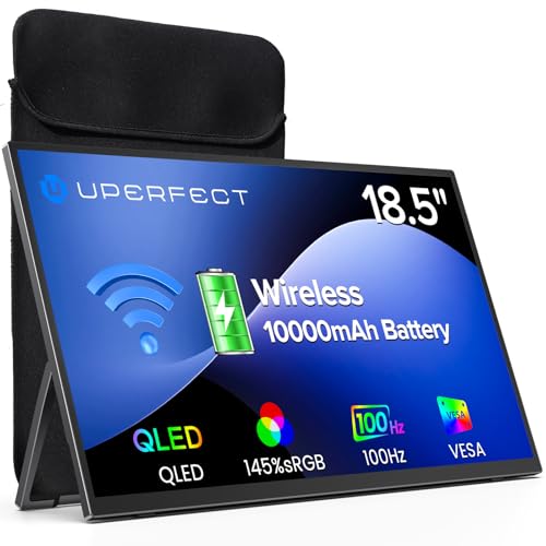 Image of UPERFECT Wireless Portable Monitor with Battery 10000mAh, 18.5 inch 1080P FHD 100Hz 145% sRGB QLED Gaming Monitor with Stand, Bag & VESA, Large Second Screen for Laptop, Computer, Phone, Game Consoles