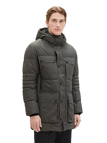 TOM TAILOR Herren Technical Winterparka mit aufgesetzten Taschen, grey garment dye structure, XXL