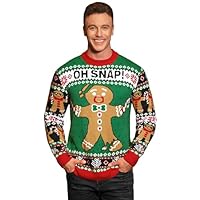 Arvilhill Ugly Xmas Sweater Gingerbread Treat Print Amusing Holiday Design Long Sleeve Hilarious Pullover Festive Gathering Outfit Green XL