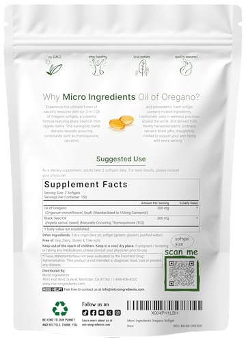 micro ingredients oil of oregano softgels 300 count  2 in 1 formulated with black seed oil 4x strength carvacrol amp thymoquinone  plant based non-gmo amp immune support