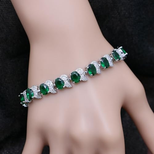 Image of LMXXVJ Fashion Tennis Bracelet Created Emerald White Gold Plated Charm Bracelet Gifts Jewelry for Women