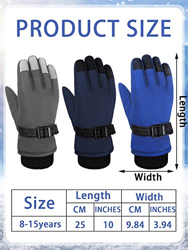 Eurzom 3 Pairs Kids Winter Gloves Warm Waterproof Windproof Adjustable Snow Ski Gloves for Outdoor Sports 8-15 Years Girls Boys Youth4