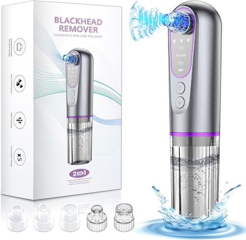 Blackhead Remover Vacuum with Microbubble Cleaning, Facial Pore Extractor & Pro Cleanser Tool, 3 Suction Levels, 5 Replaceable Heads for Deep Cleansing & Skin Care