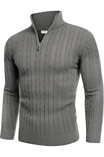 Image of TYSORT Men High Neck Zipper Full Sleeve Cable Knitted Winter Sweater,Cable Knit Sweater for Men