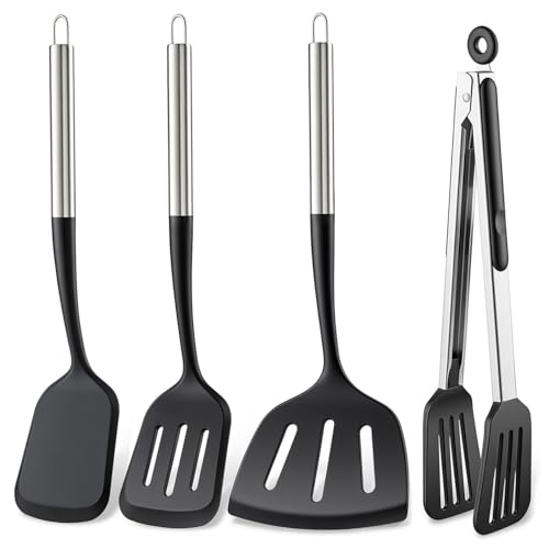Silicone Spatula Set for Cooking BBQ with 12" Grill Tongs Large Turner-4Pcs - image 1