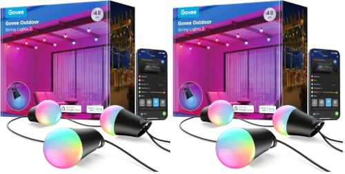 Image of Govee Smart Outdoor String Lights 2, 48ft RGBIC Patio Lights with 15 Bulbs (Pack of 2)