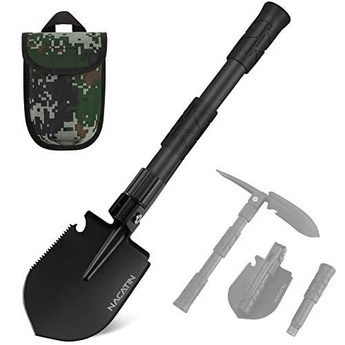 NACATIN Military Folding Shovel: 9-in-1 Survival Shovel for Camping, Car Emergency & Outdoor Digging | Portable Multi-Tool with Pouch