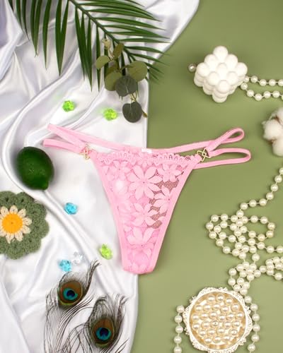Image of Banamic Sexy Thongs for Women G-String Thongs with Double Straps Panties | Floral Pattern, Lace Breathable Fabrics, Elastic, All-Day Comfort for Romantic Dates, Daily Wear