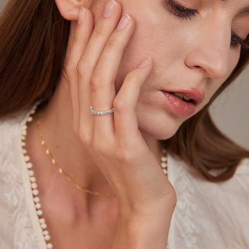 14K Gold Plated Wedding Band for Women Cubic Zirconia Marquise & Round Milgrain Full Eternity Stackable Ring Size 5-103