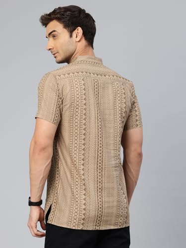 Image of Majestic Man Men Slim Fit Ethnic Motifs Cotton Printed Half Sleeve Short Kurta