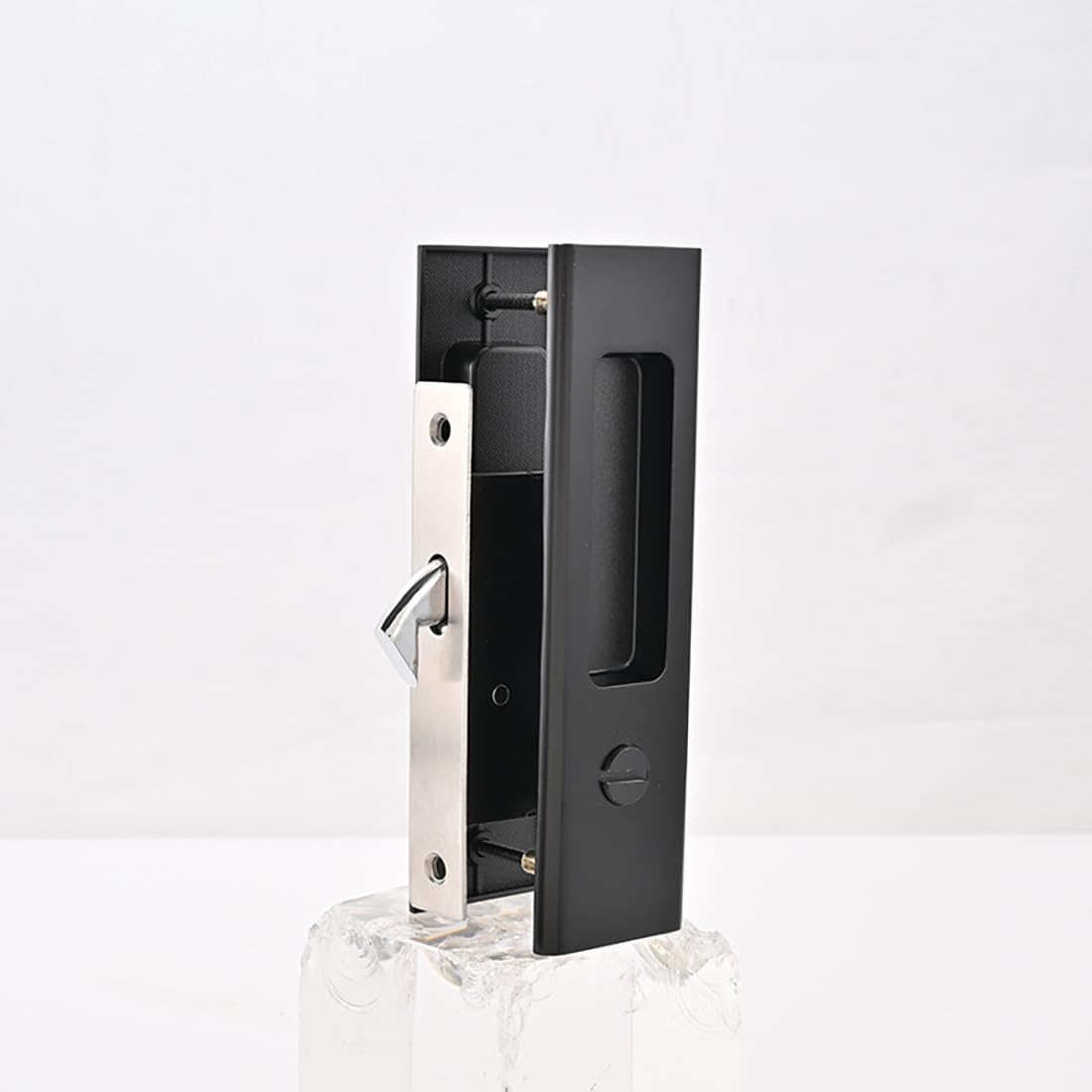 Ghyxfdai Sliding Pocket Door Lock, Invisible Recessed Handle Wooden Door Lock, Rectangular Brushed Black Mortise Lock