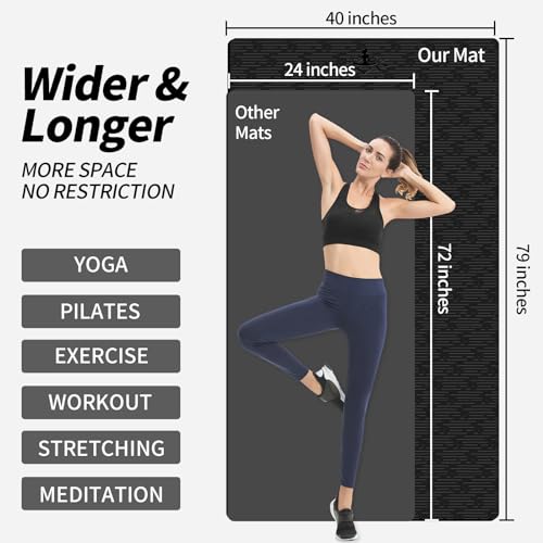 Hatha Yoga Extra Long TPE Yoga Mat 79" x 40” x 1/2" Thick Non-slip Exercise Mat for Home Gym Use, Yoga, Pilates, Fitness & Workouts (Black) by Hatha yoga - Used condition - Image 2