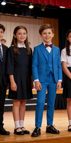 Image of Boys' Formal Suit 5 Piece Slim Fit Suits for Boy Kids Tuxedo Toddler Wedding Ring Bearer Outfit Teen Communion Dress