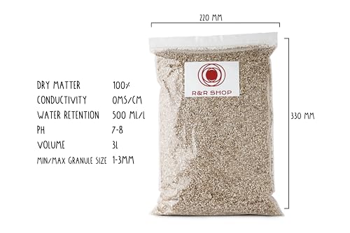 R&R SHOP – Fein expandiertes Vermiculit, neutraler pH-Wert, ideal für Keimung, Wachstum von Pflanzen, Pilzen und Terrarientieren (3L)