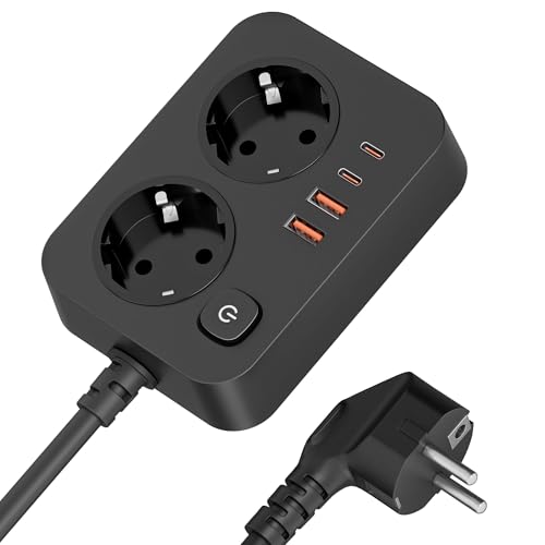 EYMUOBC Regleta Enchufes 6-en-1 con USB-C Carga Rápida 20W y Protección...