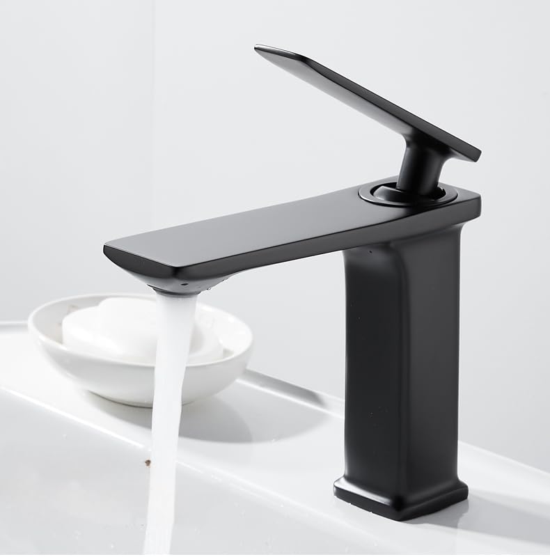 Mitigeur de salle de bain en laiton noir à économie d'eau pour lavabo et vasque moderne