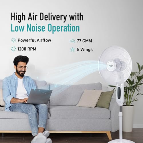 Image of KUHL Inspira P1 | 400mm | BLDC Pedestal Fan with Remote | 5 wings | Touch Screen Control Panel | Height Adjustment | Tilt Mechanism, Swivel Function | Low Noise | White