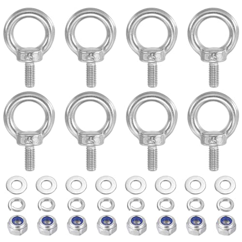 PATIKIL M5 x 10mm Lifting Shoulder Eye Bolt, 8Pcs 304 Stainless Steel Lifting Ring Threaded Eyebolt with Nuts Washers for Hanging Hammocks Articles