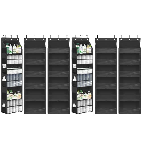 STORAGEIDEAS Over Door Organizer with 6 Extra Large Pockets 12 Side Pockets, Sturdy Closet Storage Rack, Hanging Storage Organizer with Clear Window for Shoes, Diaper, Bedroom, Bathroom, Black, 6-Pack