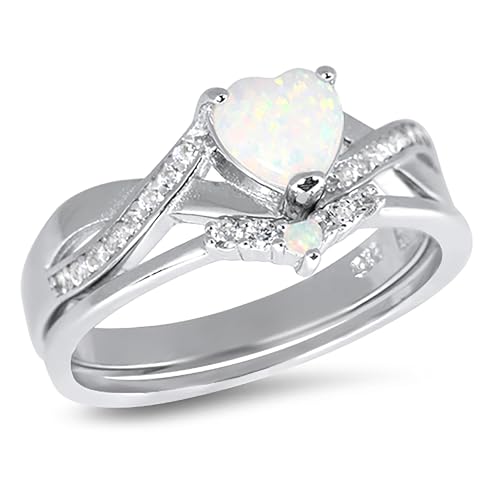 LaRaso & Co His Her Wedding Ring Set 3 Piece Trio Opal Silver Titanium Couples Bands3