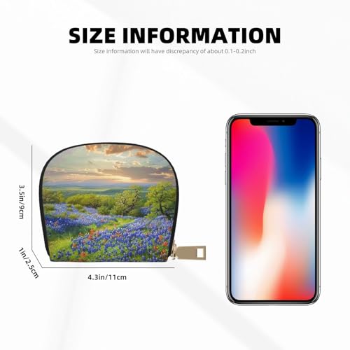 Texas Bluebonnets Scenery Printed Card Wallet for Women Men Cute Zipper Card Cases Holder Mini Coin Purse with 12 Card Slots3