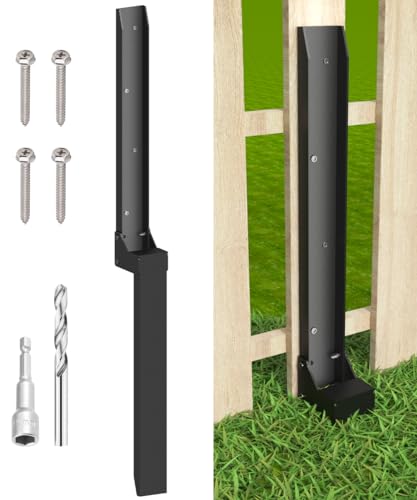 Mokeyder Fence Post Anchor Kit, Heavy Duty Metal Steel Post Repair Kit, Fence Post Anchor Stakes Ground Spike for Repairing Tilted/Broken Wood Post, Metal-Plate Style, 1 Pack