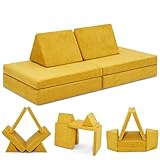 MACHT'S EUCH GEMÜTLICH - Mit dem Spielsofa von Linodino wird's richtig bequem: 2 Klappmatratzen und 2 Dreieckskissen aus Schaumstoff mit kuschelweichem Chenille-Bezug machen Spielen und Schlafen zur traumhaft sanften Erfahrung.