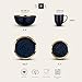 Stone Lain Porcelain 16 Piece Dinnerware Set, Service for 4, Blue and Golden Rim, Dark Blue