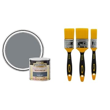 Rust-Oleum Universal Gloss Slate Grey 250ml AMZ0118 & Coral 31416 Zero Paint Brushes with No Loss of Bristle Paintbrush Heads 3 Piece Pack Set, Yellow, Set of 3