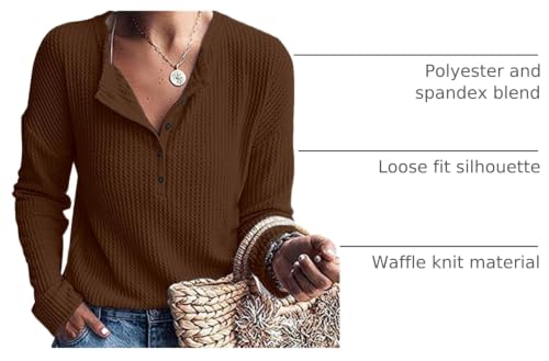 Image of MOLERANI Womens Long Sleeve Waffle Knit Henley Shirts Tunic Tops