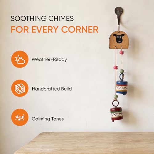 Image of Aakriti Art Creations Tintin Dog Wind Chime with 2 Metal Bells | Handmade Modern Art Wooden & Metal Wind Chime | Outdoor & Indoor Decorative Wind Chimes for Balcony, Garden, Living Room & Gifting