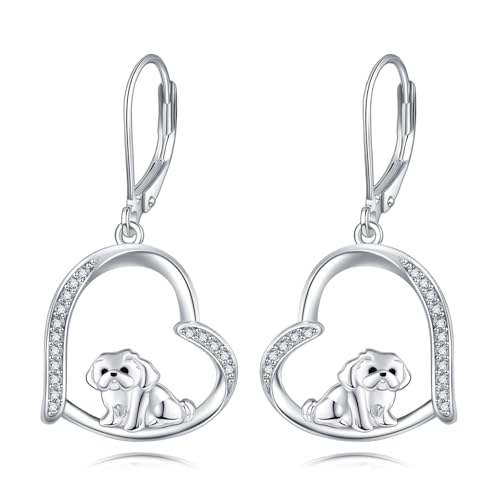 Boucles d'oreilles Shih Tzu en argent sterling 925 de haute qualité