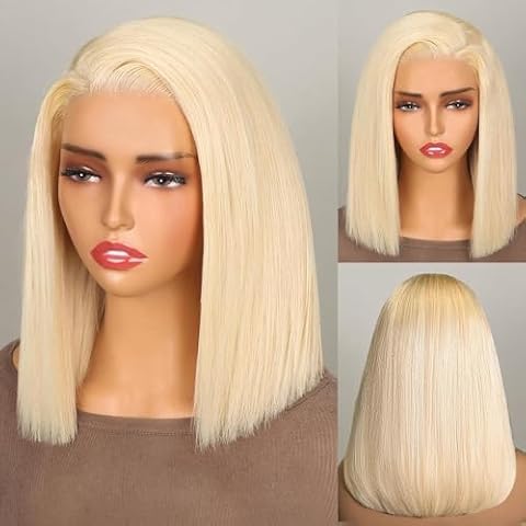 MEGALOOK Blonde 613 Bob Wig Human Hair Ready To Go Glueless Pre Cut 200% Density 613 Lace Front Wig Human Hair 6×5 Closure Wig Human Hair Real Pre Bleached Tiny Knots 10 Inch Cover