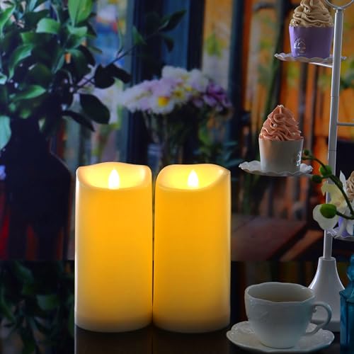 Image of Outdoor Battery Operated Flameless LED Candles with Timer D3 inchxH6 inch 2 PCS | CANDLE CHOICE Waterproof Plastic LED Pillar Candles for Lantern Patio Garden Wedding Party Halloween Christmas Decorations