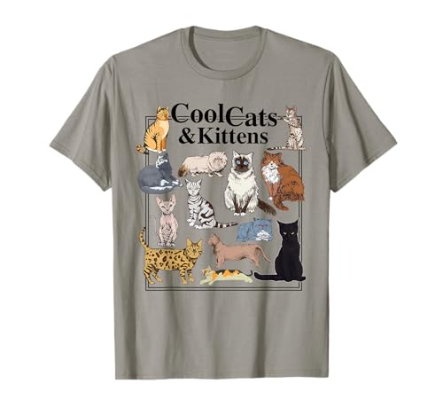 Cools Cat And Kitten Cat Types Funny T-Shirt for Men...