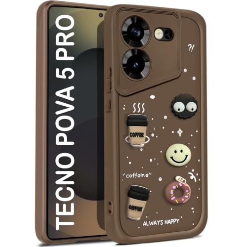 Image of Bintage Ball Bear| Donut| Milk Cake| Baby| Coffee Rubber Case Full Body & Camera Protection Back Cover Compatible for Tecno Pova 5 /Pova 5Pro 5G - Brown