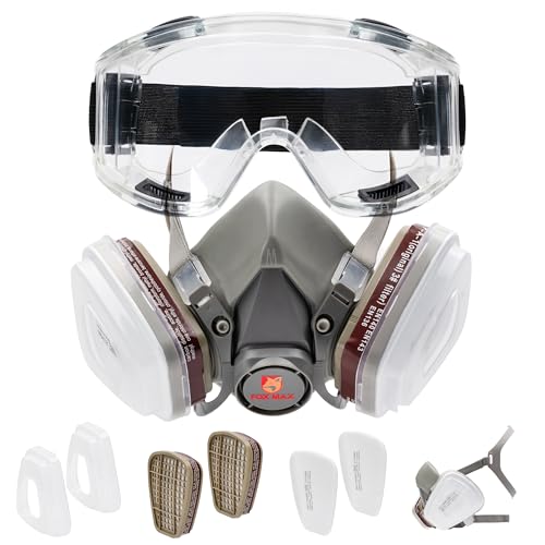 Foxmax - Maschera Antigas, Antipolvere, Respiratoria Riutilizzabile, Filtro al Carbonio 40mm, Filtri in cotone 5n11, Silicone Ergonomico, Nera, Regolabile, Ideale per Protezione Completa