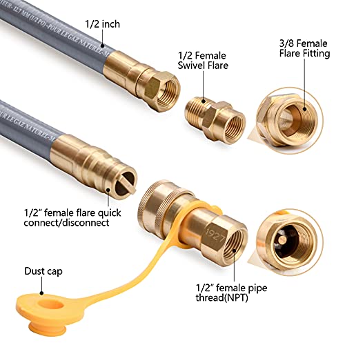 Gassaf 10 Feet 1/2" Id Natural Gas And Propane Gas Quick Connect Hose Kit -Quick Disconnect Gas Connect With 1/2 Female Pipe Thread X 1/2 Female Swivel Flare-Csa Certified #TOP1