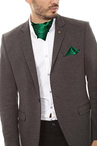 Image of DiBanGu Mens Silk Ascot Ties Paisley Jacquard Woven Cravat and Pocket Square Cufflinks with Lapel Pin for Business Wedding