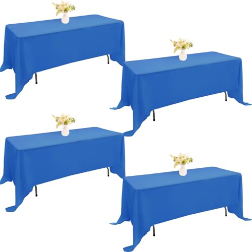 Image of 4 Pack Rectangle Tablecloth for 6 Foot Tables Washable Polyester Table Cover for Wedding Dining Table Parties Banquet(70x120 Royal Blue)