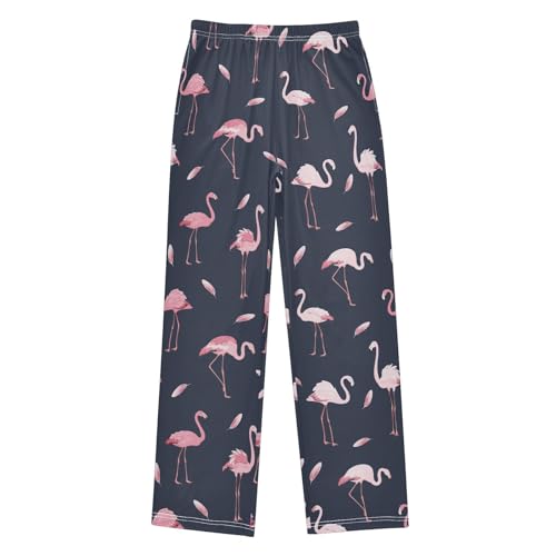 Flamingo and Feather Boys Long Pants Soft Trousers Elastic Waist Kids Lounge Bottoms with Pockets S-XL