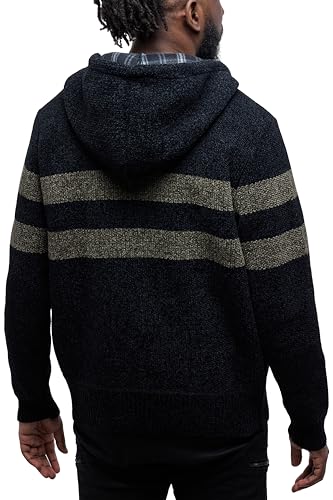 CULTURA AZURE Mens Zip Up Plaid Lined Knit Cardigan Hooded Sweater, Full Zip Classic Fit Sweater with Stripes & Lining2