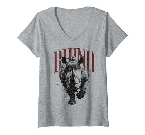 Donna Rhino Hip Hop Y2K Vintage Rinoceronte Hipster Streetwear Maglietta con Collo a V