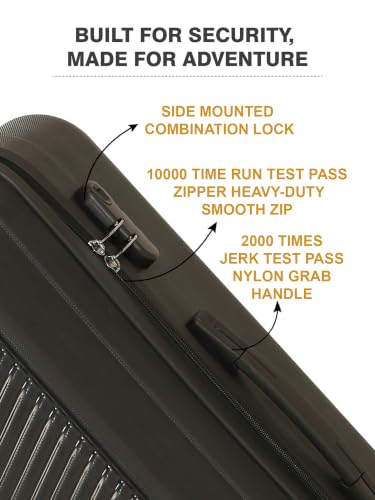 Image of Teakwood Set of 3 8 Wheels Trolley Bag, Hard Cabin with Zipper Closure, Adjustable Push Button & Cross Side Strap, Number Lock System 360 Degree (Set of 3, Black)