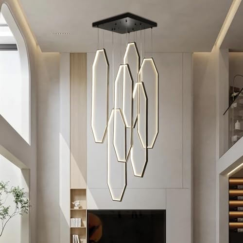 HermnJakk Modern Staircase Chandelier LED 6-Rings Foyer Chandeliers for High