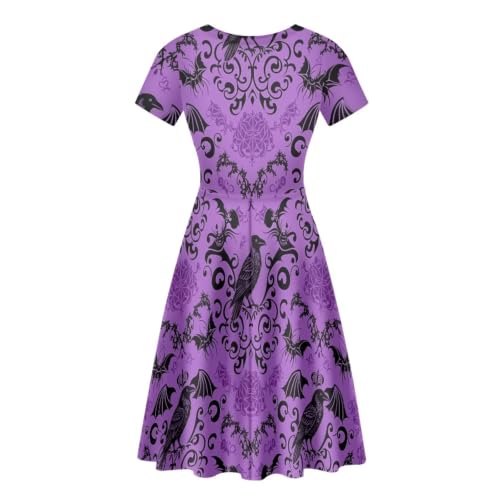 Image of POLERO Women Puffy Swing Elegant Party Midi Dresses Short Sleeve Round Neck A-Line Dress