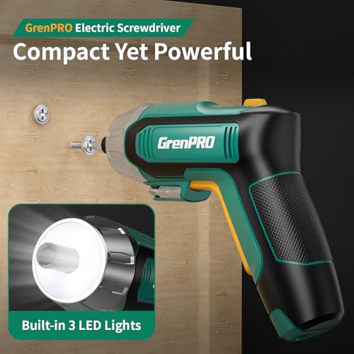 Image of GRENPRO 4V Electric Screwdriver Rechargeable 10pcs, Cordless Screwdriver, USB Small Power Screwdriver Set with Bits, Green, Ideal for Home Repairs