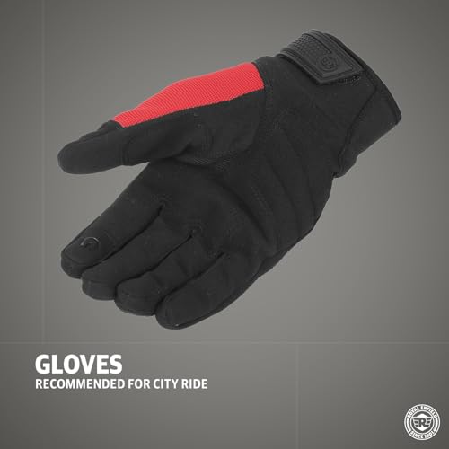 Image of Royal Enfield Urban Hustler V2 Riding Gloves 100% Polyester Air Mesh for Ventilation | TPR Knuckle Protectors | Microsuede Grip Patch | Poly Stretch Fabric for Better Flexibility RED 2XL 24CM