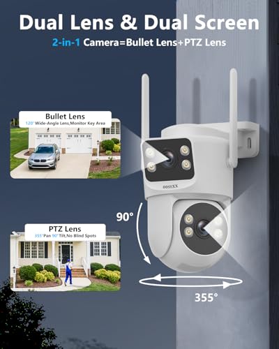 Image of OOSSXX (2026 New) 4MP Dual Lens Wireless Security Camera System, 16CH WiFi NVR with 4 Cameras, 4 Antennas 55% Longer Range, Fixed + PTZ View, 500GB HDD, Free App No Monthly Fee
